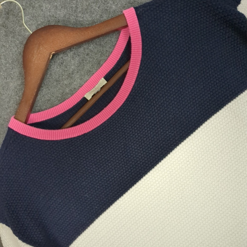 Talbots Women Colorblock Knit Sweater Navy Blue White Pink Crew Neck Long Sleeve - Picture 1 of 11